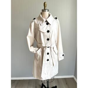 Nanette Lepore Trench Coat Jacket Large Cream Old Money Preppy Quiet‎ Luxury